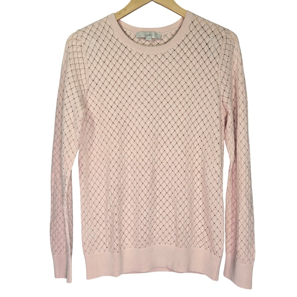 Loft Pink Pointelle Knit Cashmere Blend Crewneck Sweater Womens Large 322050